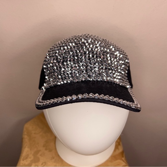 BLACK STUDDED SPARKLE WOMENS HAT BIKER GOTH PUNK SILVER - Picture 8 of 10